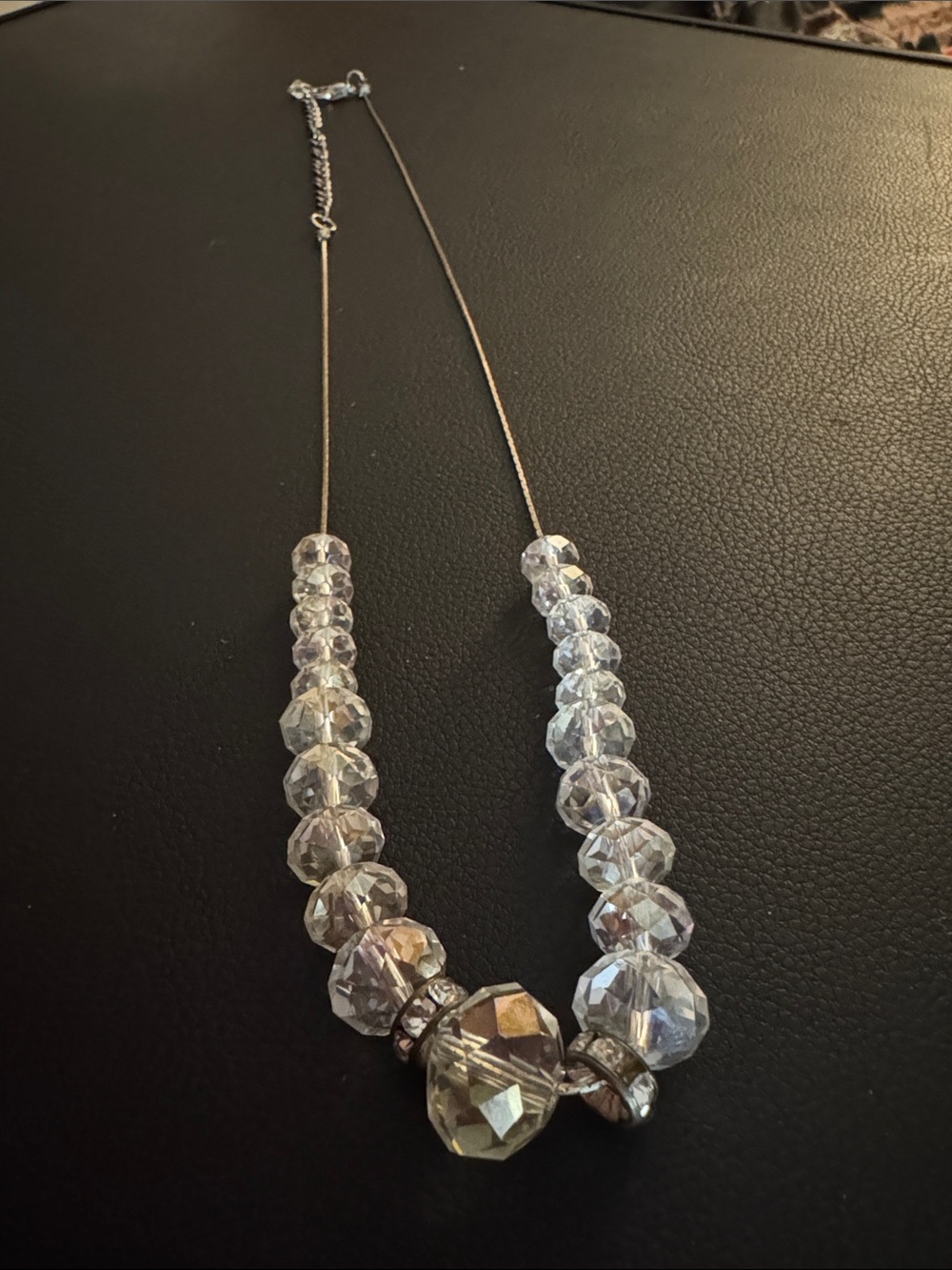 Faceted Clear Crystal Bead Necklace with Rhinestone Accents